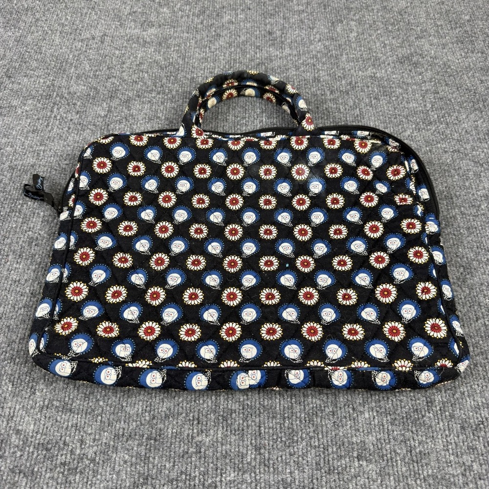 Vera Bradley Laptop Bag‎ Womens Large Black Owl Print Quilted Zip Handles